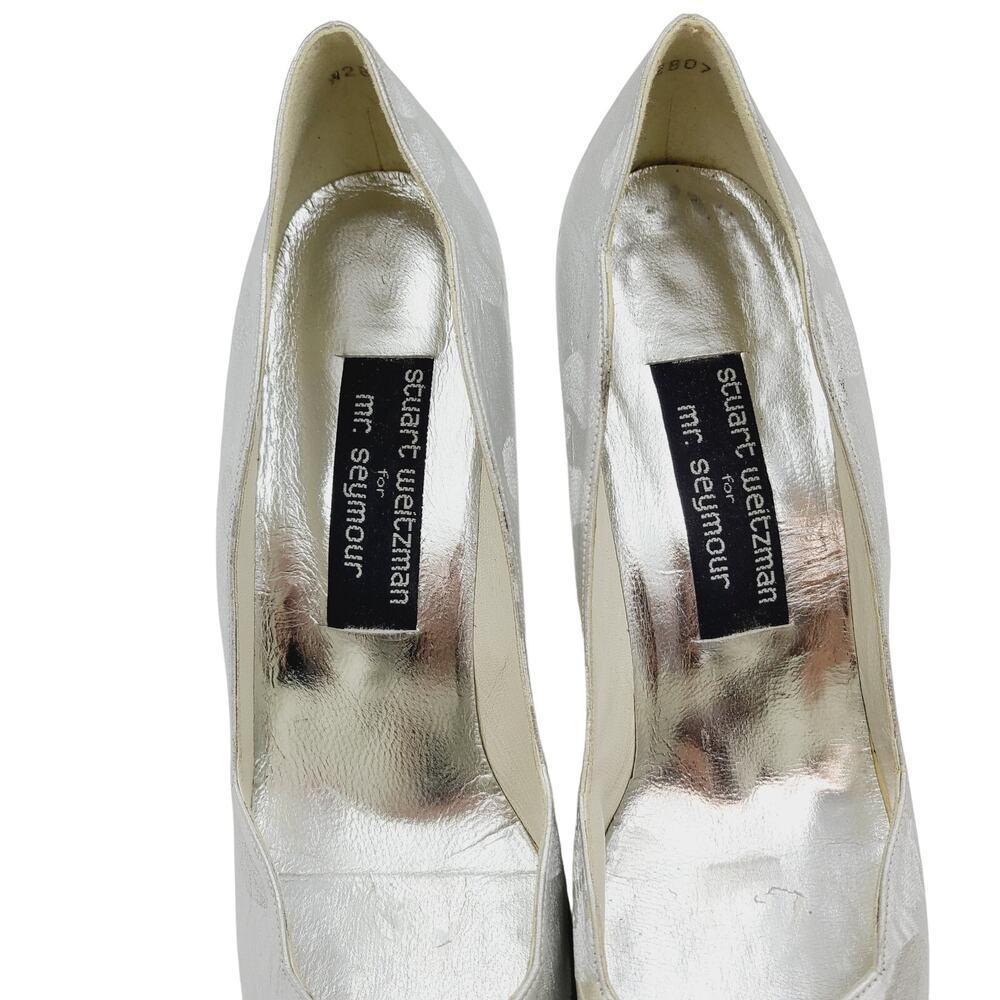 Stuart Weitzman Silver Brocade 9N 3.5" Heel Style# 2807 Evening Pumps - Picture 6 of 9